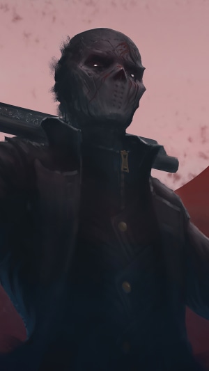 Artwork of a masked figure with a weapon