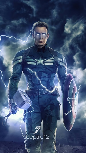 Captain America with Thor's Hammer and Shield