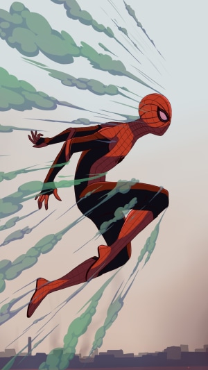 Spider-Man artwork with green smoke trails