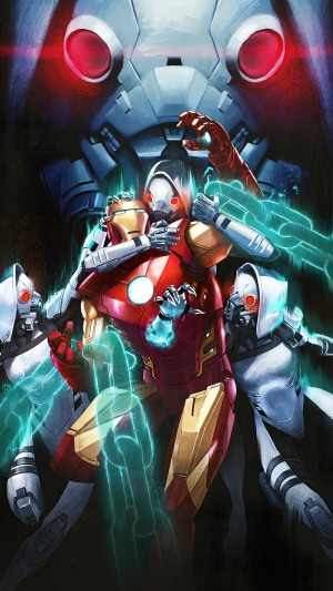 Iron Man and robotic figures in artwork