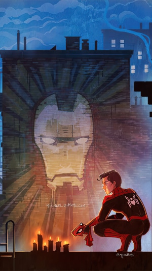 Spider-Man mourning Iron Man