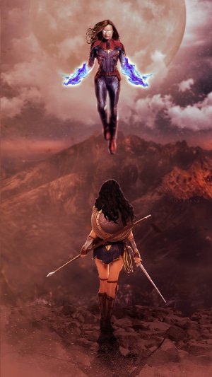 Captain Marvel vs. Wonder Woman artwork 4K