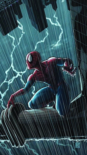 Spider-Man in a thunderstorm