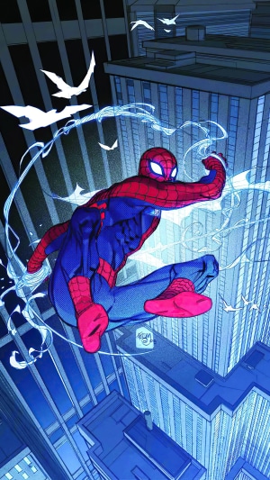 Spider-Man swinging through city 4K