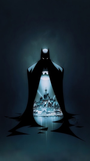 Batman silhouette with Gotham City inside