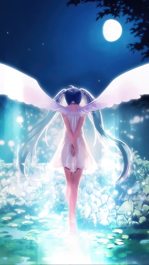 Hatsune Miku with Wings in Moonlight