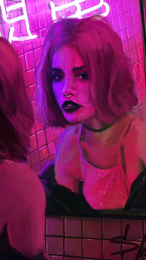 Digital art of a woman in neon lighting