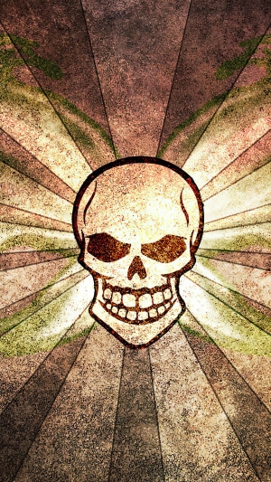 Skull artwork with sunburst background