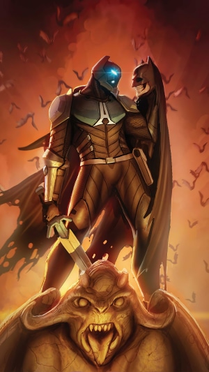 Batman artwork with bats and gargoyle