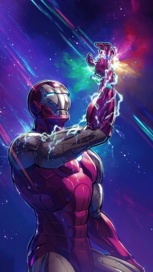Iron Man in space with cosmic energy