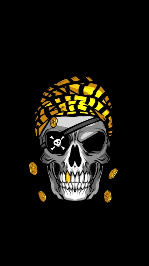 Pirate Skull with Gold Teeth and Coins