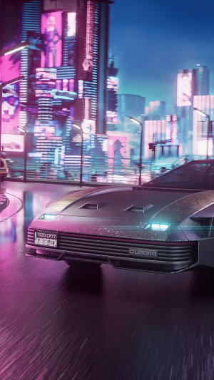 Cyberpunk 2077 Quadra car in neon city