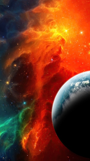 Digital art of a nebula and a planet