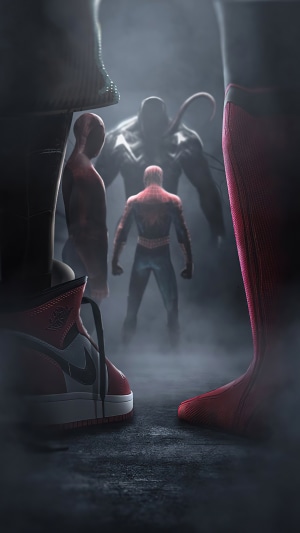 Spider-Man and Venom in a smoky confrontation