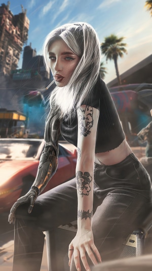 Woman with cybernetic arm smoking, digital art 4K