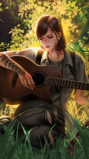 Ellie from The Last of Us Part II playing guitar
