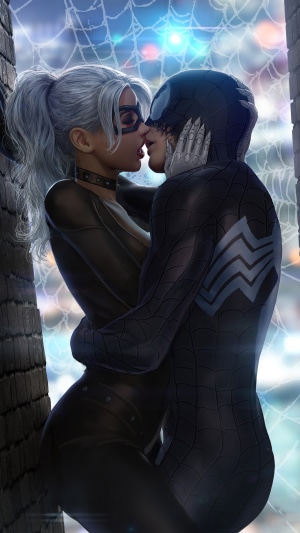 Black Cat and Venom kissing