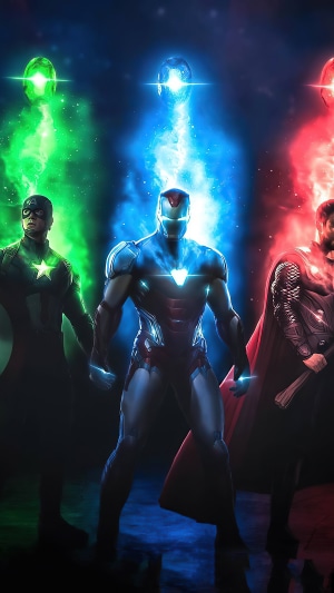 Captain America, Iron Man, and Thor with Infinity Stones