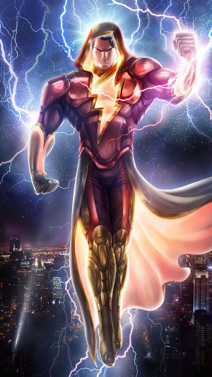 Shazam artwork with lightning and city background