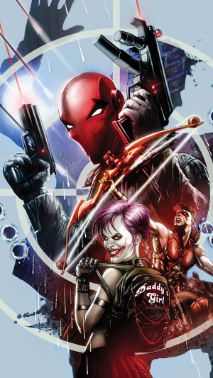 Red Hood and allies with guns and crossbow