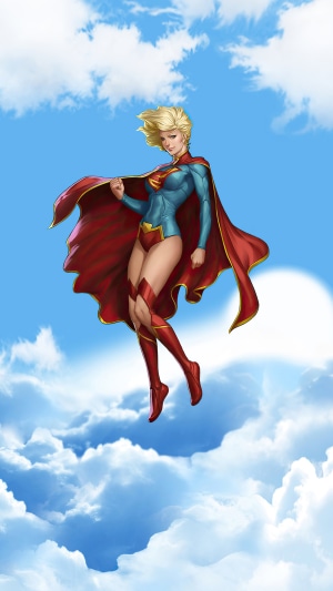 Supergirl flying in the sky