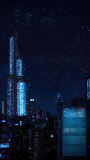Digital art of a futuristic city at night
