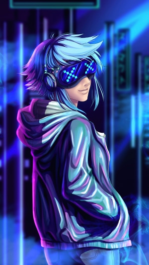 Anime character with VR goggles and headphones