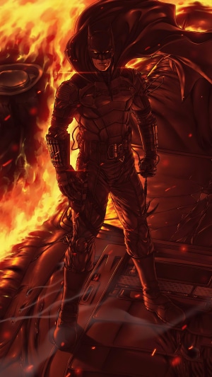 Batman in flames artwork 4K