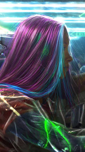 Cyberpunk artwork with colorful hair