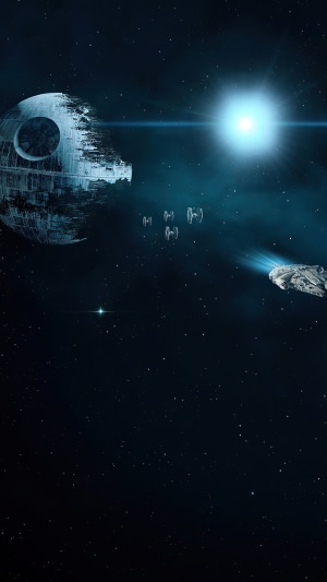 Star Wars Death Star and Millennium Falcon 4K