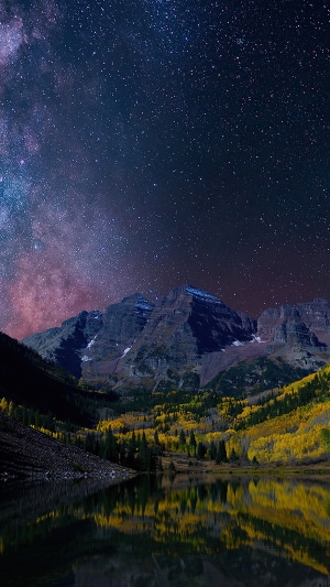 Maroon Bells mountains under the Milky Way