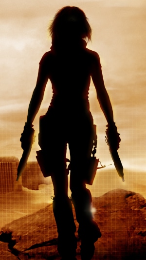 Silhouette of a woman with guns from Resident Evil 4K