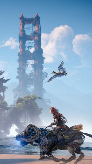 Aloy riding a machine in Horizon Forbidden West
