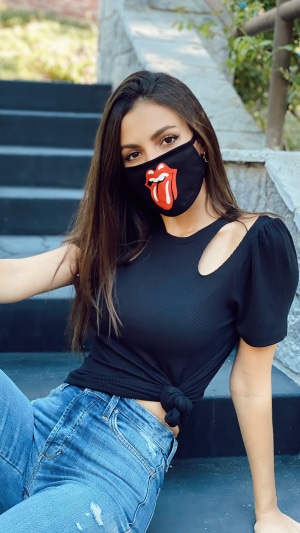 Victoria Justice wearing Rolling Stones mask