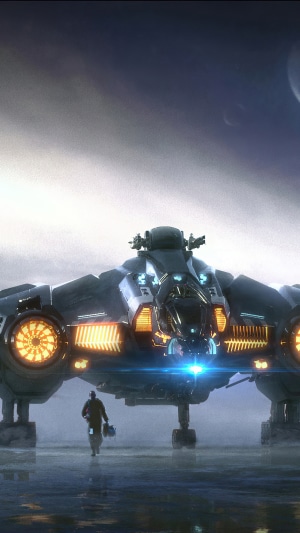 Star Citizen spaceship with a person walking