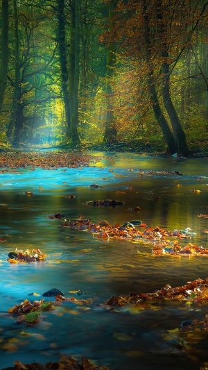 Autumn river flowing through a forest