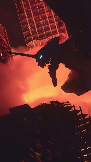 Evangelion Unit-02 in a destroyed city