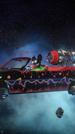 Deadmau5 in a car with a jet engine in space
