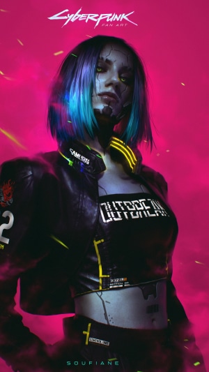 Cyberpunk 2077 fan art with a female character