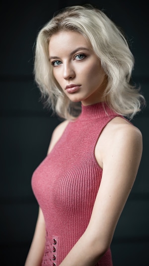 Blonde model in pink dress, 4K