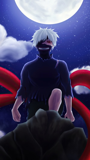 Ken Kaneki from Tokyo Ghoul under the moon