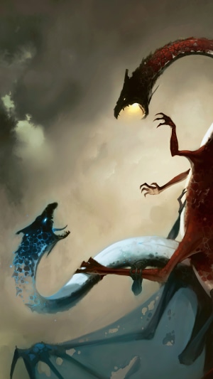 Two dragons fighting in the sky