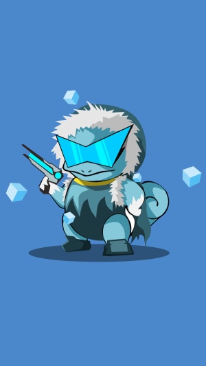 Minimalist Artwork of a Futuristic Squirtle with a Gun