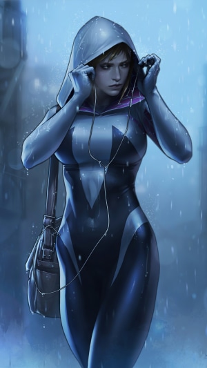 Gwen Stacy in Spider-Gwen Suit in Rain