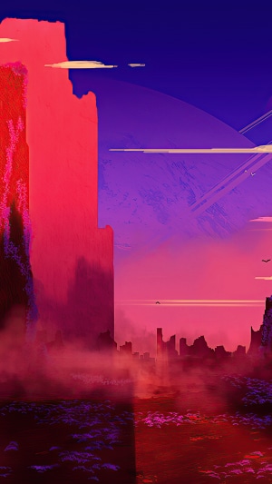 Digital Art Landscape with Red and Purple Hues