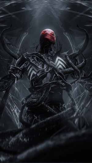 Venom with red head and black tendrils 4K