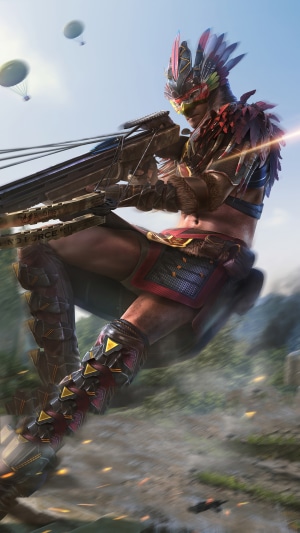 Player in tribal outfit with crossbow in PUBG
