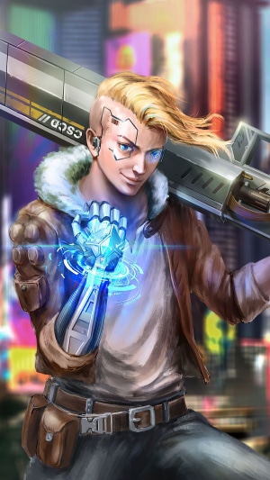 Ezreal from League of Legends with cybernetic arm