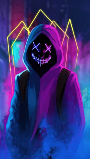 Person in a neon mask and hoodie