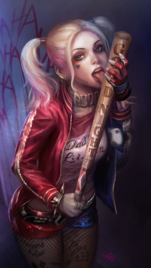 Harley Quinn artwork with baseball bat